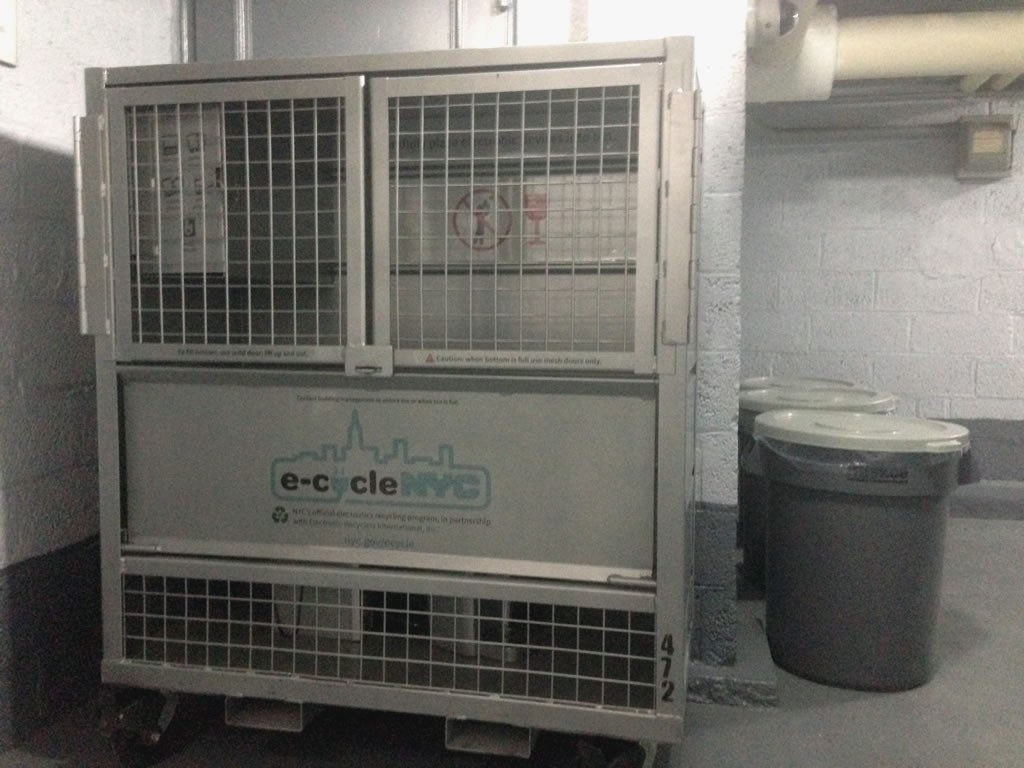 e-cycleNYC receptacle in the basement of 37 Nagle Avenue